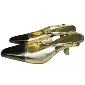 Vintage Y2k Tom Ford for Gucci Gold & Bronze cap toe slingback pumps